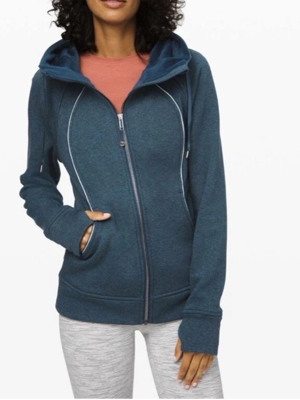 Lululemon Scuba Plush Zip Up Hooded Jacket Heathered Night Diver Size 6/8